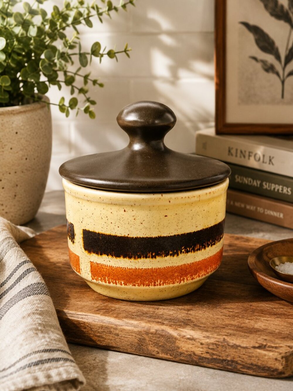 Vintage Biltons England 1970s Retro Striped Ceramic Sugar Bowl with Lid